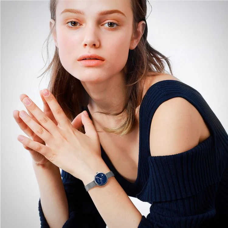  Portée Jonas & Verus Lumière acier cadran bleu marine bracelet maille milanaise argent acier chromé