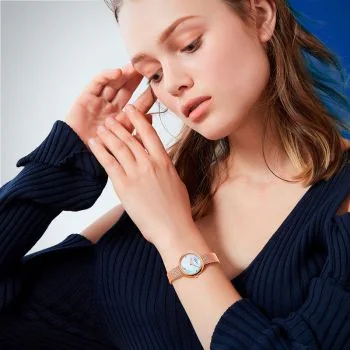  Portée Jonas & Verus Lumière acier cadran blanc bracelet maille milanaise rose acier rosé