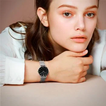  Portée Jonas & Verus Real acier cadran noir bracelet maille milanaise argent acier chromé