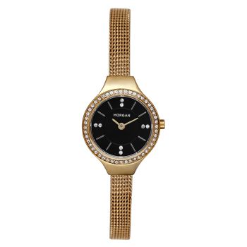 Montre Morgan Gold and Black Strass Maille Milanaise