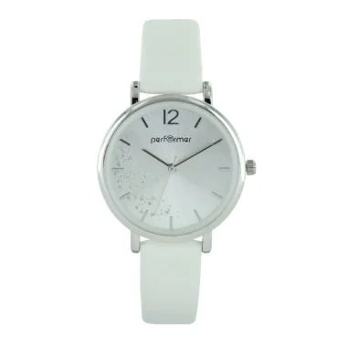Face Montre Performer Femme Simili Cuir Lisse Blanc Cadran Paillette  - 70715822