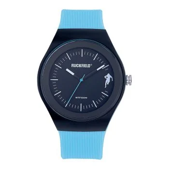 Face Montre Homme Ruckfield Sport Boîtier Résine Bracelet Silicone Bleu clair Cadran Noir