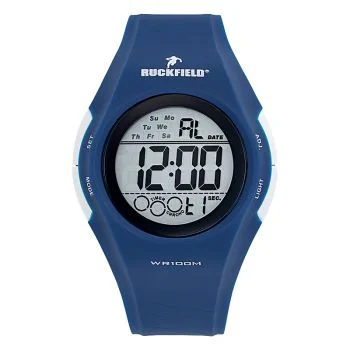 Face Montre Homme Ruckfield Sport Boîtier Silicone Bracelet Silicone Bleu marine Cadran LCD