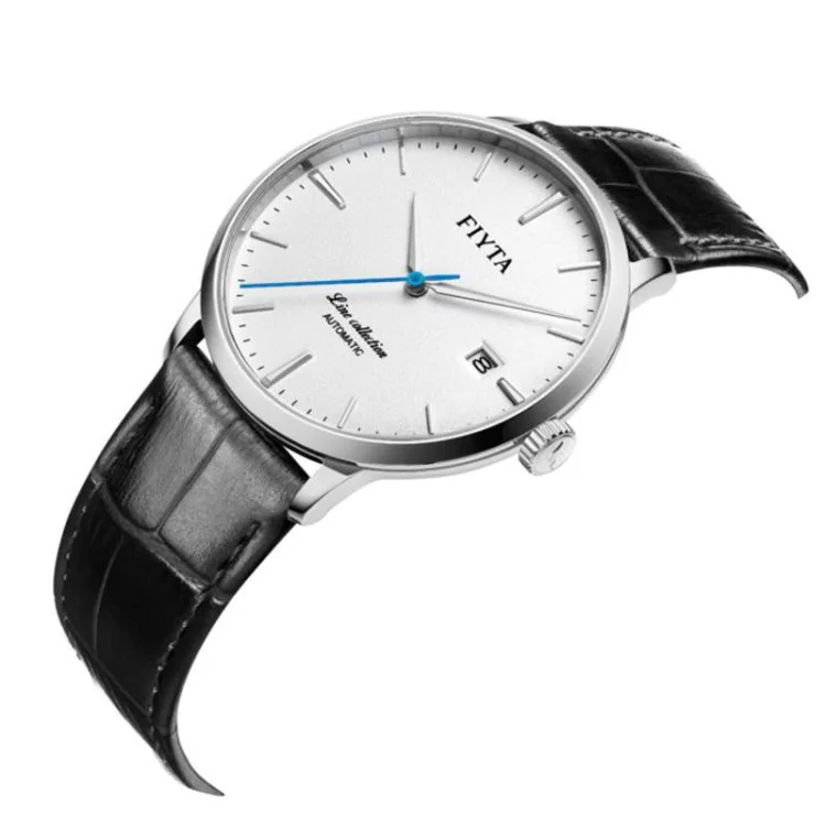 Profil 2 Montre Fiyta Line Collection Automatique Cuir Noir Cadran Blanc GA801000.WWB