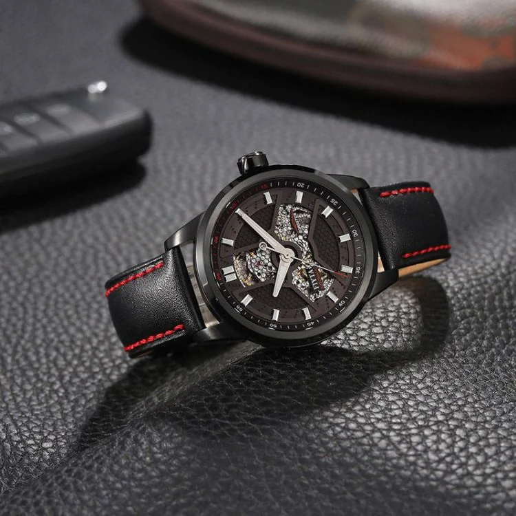 Lifestyle Montre Fiyta Extreme Automatique Cœur Ouvert Cuir Noir et Rouge WGA1008.BBB