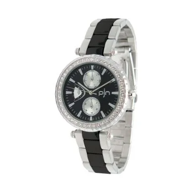 Face Montre Classique Pallyjane Femme Métal Bicolore Argent et Noir à Strass - 4085512