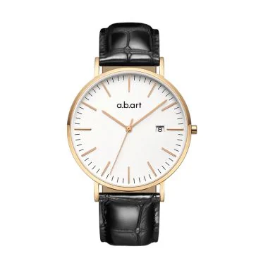 Face Montre a.b.art Homme Cuir Noir Façon Croco Cadran Blanc Dateur - FB41-000-15L
