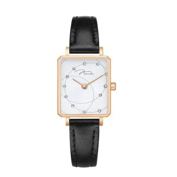 Face Montre Moderne Jonas & Verus Just For Me Cadran Blanc Bracelet Cuir Noir - X02060-Q3.PPWLB