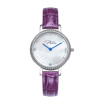 Face Montre Elegante Jonas & Verus Lumière Cadran Blanc Bracelet Cuir Violet Façon Croco - X00719-Q3.WWWLRD