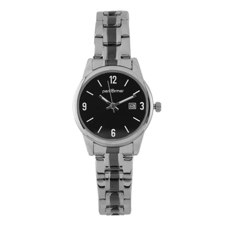 Performer Classic Women's Watch with Two-Tone Black and Silver Metal Strap and Black Dial - 70826822