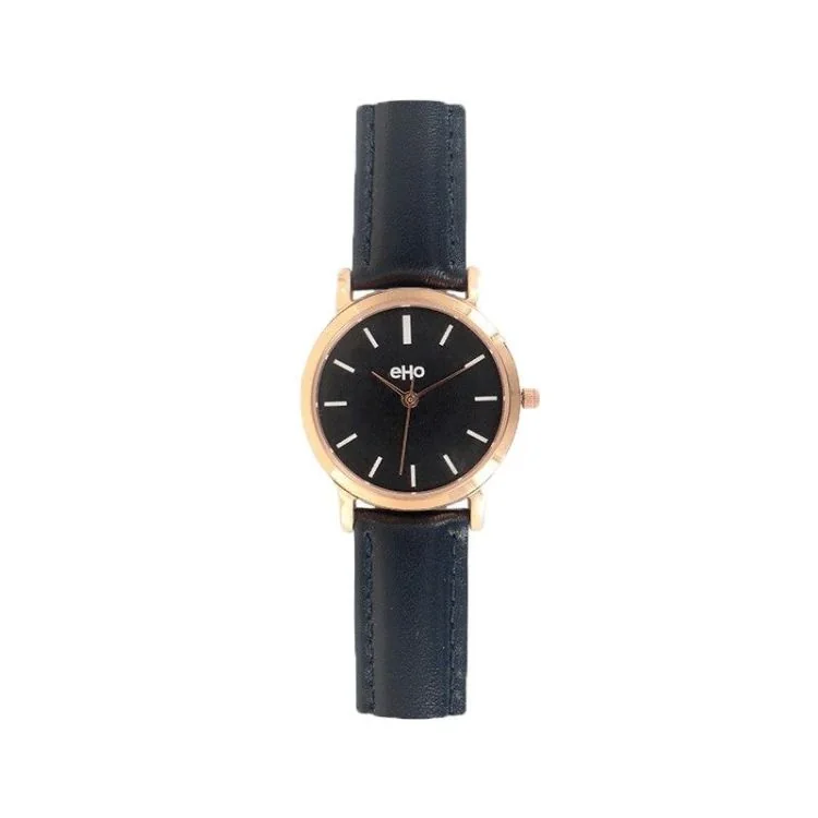 eHo Eco-Friendly Women's Watch Face, Black and Gold Faux Leather