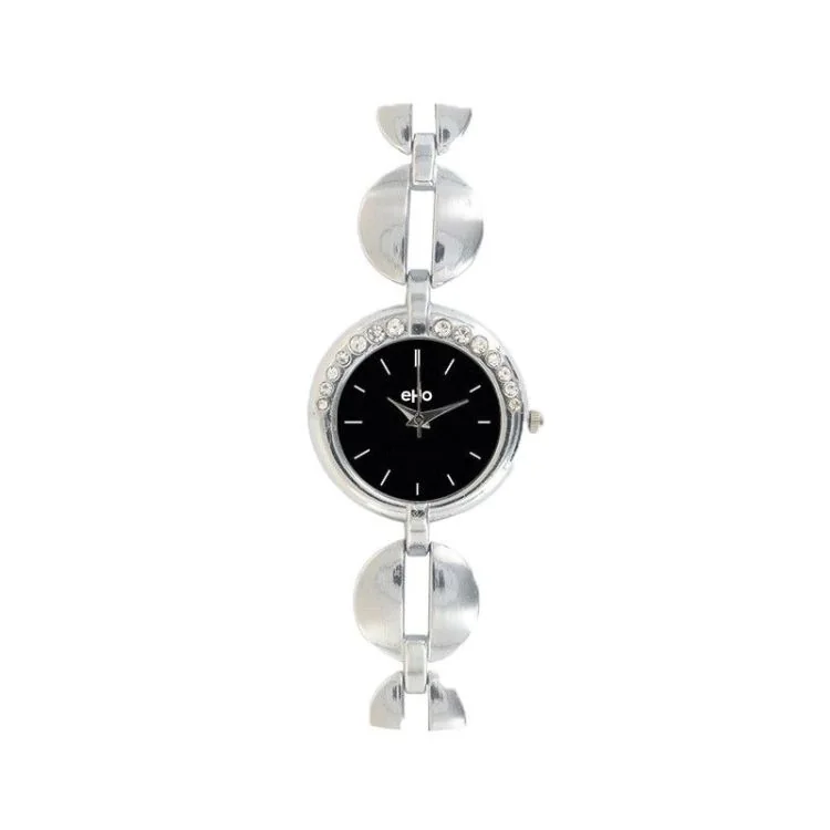 eHo Eco-Friendly Women's Watch Face, Gray Metal with Rhinestones