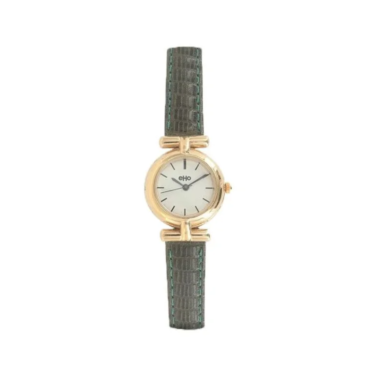eHo Eco-Friendly Women's Watch with Gold-Tone Face and Green Leather Strap