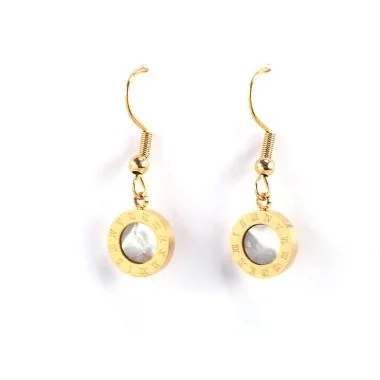 Women's Earrings with Roman Numerals Design in White and Gold