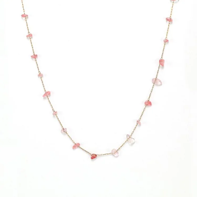 Elegant Women's Gold-Plated Stainless Steel Necklace - Natural Pink Tourmaline Stone