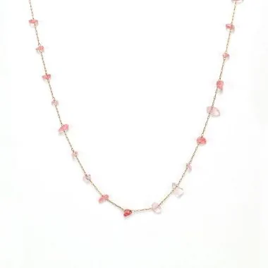 Elegant Women's Gold-Plated Stainless Steel Necklace - Natural Pink Tourmaline Stone