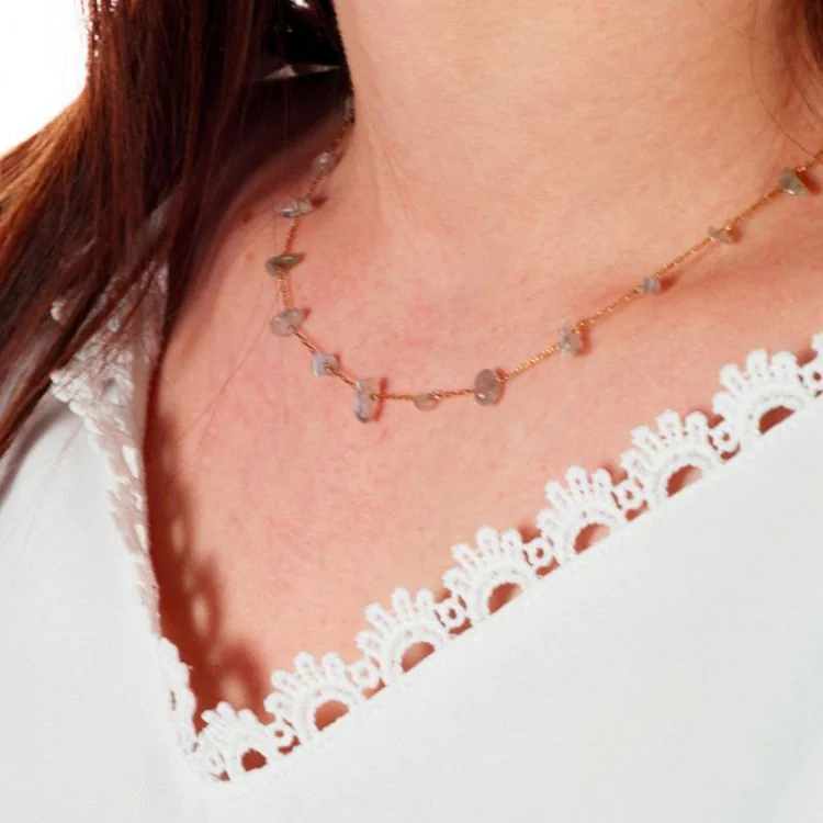 Delicate Women's Gold-Plated Stainless Steel Necklace - Natural Pink Tourmaline Stone