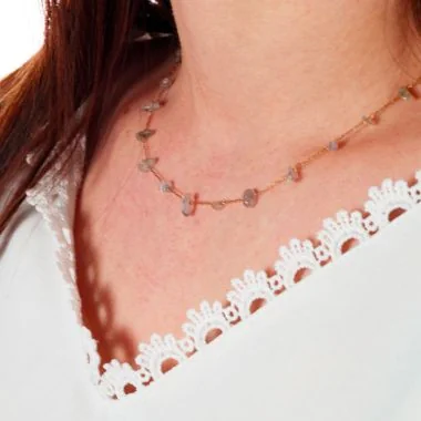 Delicate Women's Gold-Plated Stainless Steel Necklace - Natural Pink Tourmaline Stone