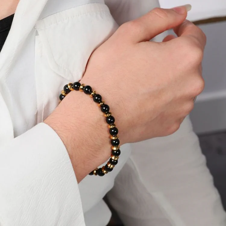 Chic Women's Bracelet in Gold-Plated Stainless Steel and Onyx