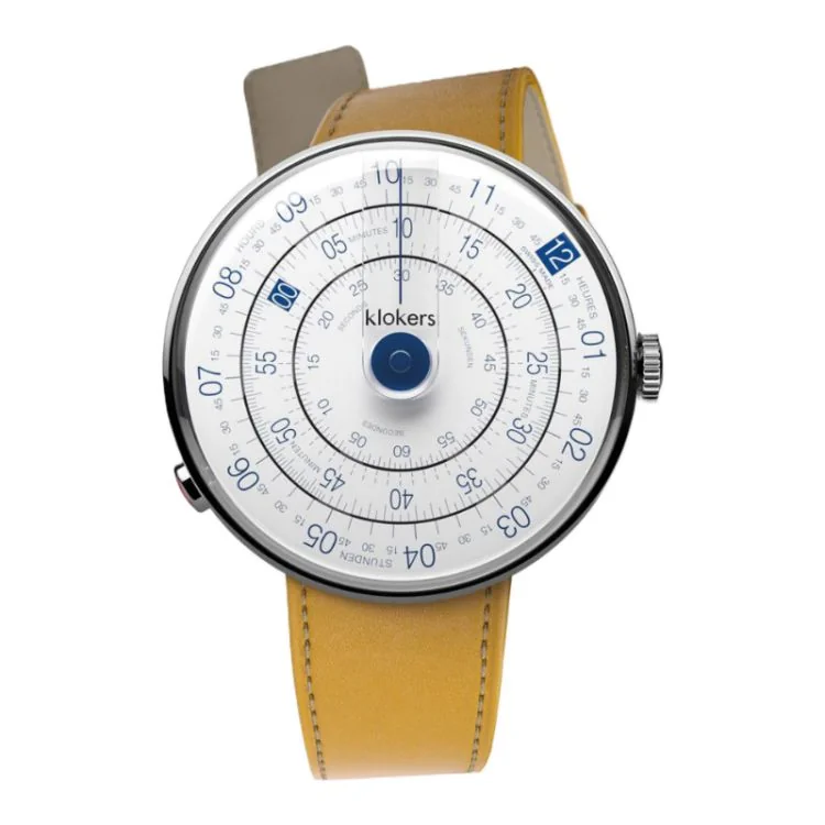 Klokers Watch - Klok 01 - Heritage - White & Blue Dial - Yellow Leather