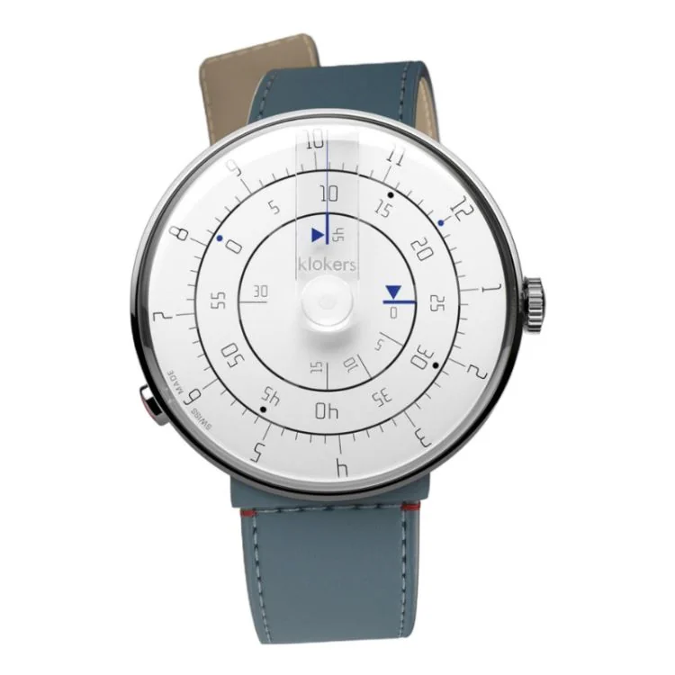 Klokers Watch - Klok 01 - Minimal - White Dial - Denim Blue Leather