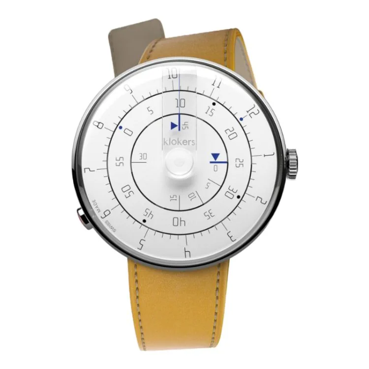 Klokers Watch - Klok 01 - Minimal - White Dial - Yellow Leather