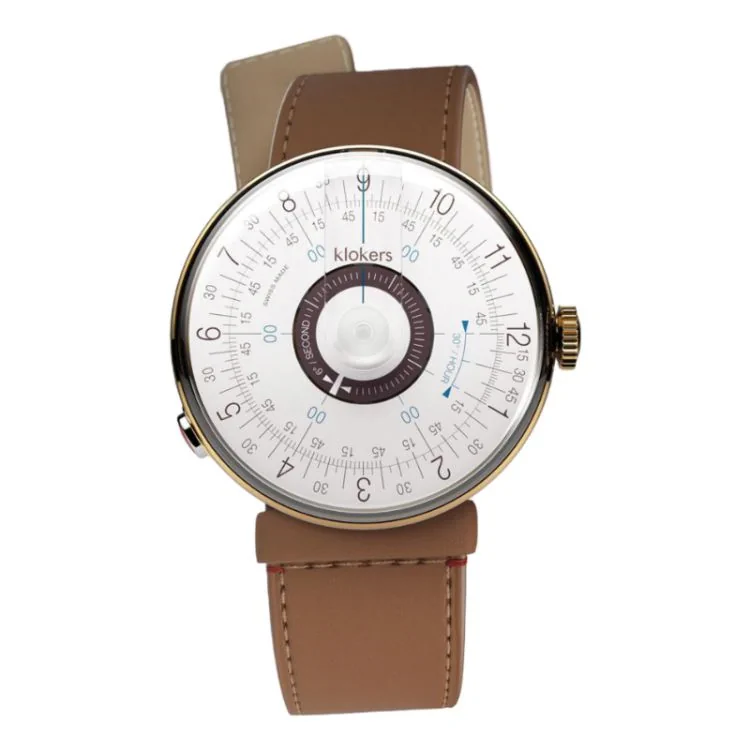 Klokers Watch - Klok 08 - Sixties - White & Purple Dial - Caramel Leather