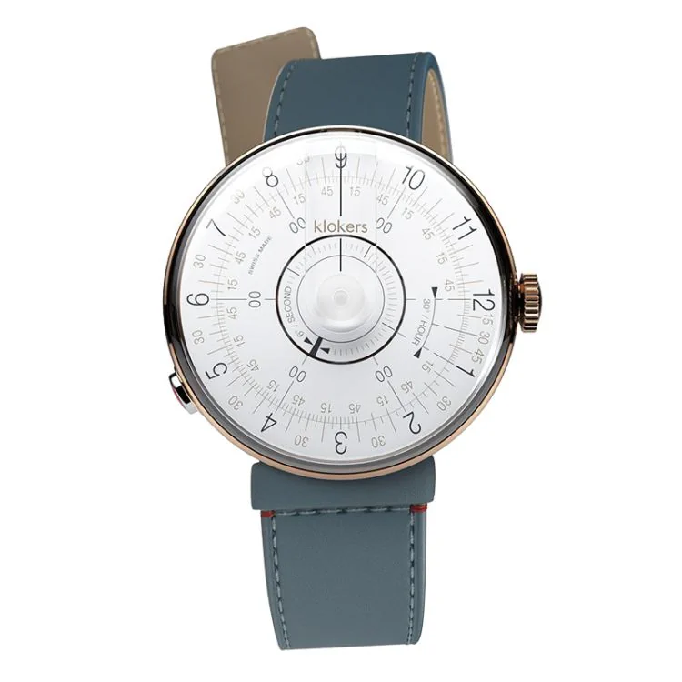 Klokers Watch - Klok 08 - Sixties - White Dial - Denim Blue Leather Strap
