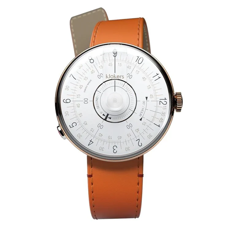 Klokers Watch - Klok 08 - Sixties - White Dial - Orange Leather Strap