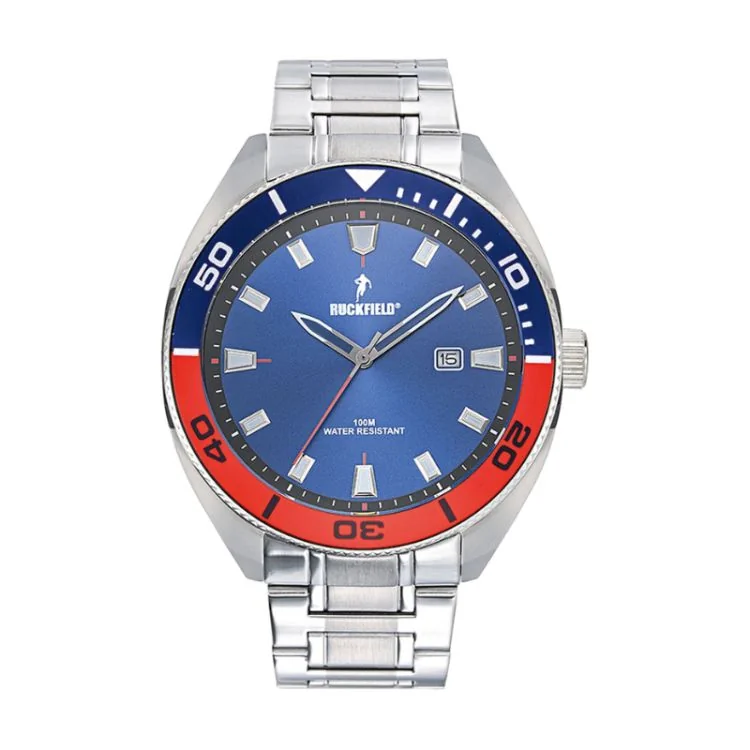 Ruckfield Watch - Rugby - Stainless Steel - Red and Blue Bezel