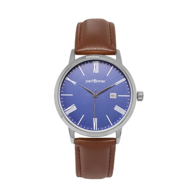 Performer Watch - Classic - Date - Brown Leather Strap, Blue Dial - 70220432