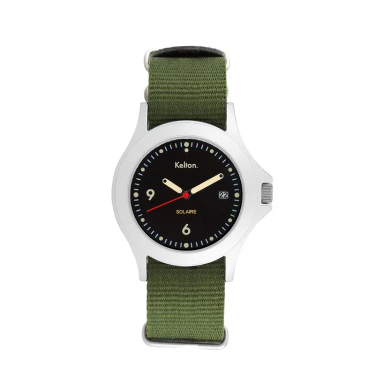 Kelton Watch - Solar-Powered - Black Dial, Green Strap