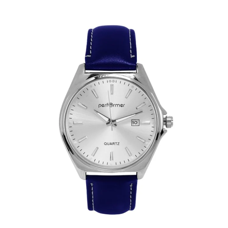 Performer Watch - Classic - Blue Faux Leather - Silver Dial