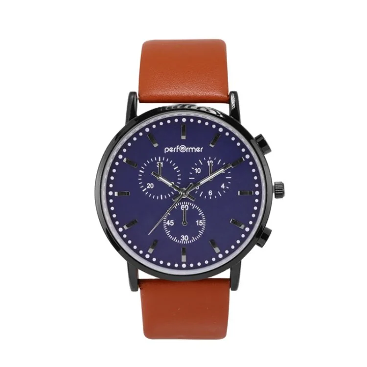 Performer Watch - Classic - Brown Faux Leather - Blue Dial