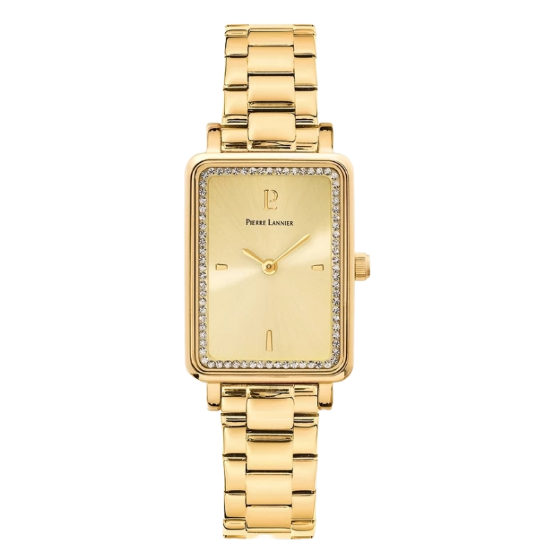 Pierre Lannier Watch - Ariane - Rectangular - Gold-Plated Steel with Rhinestones