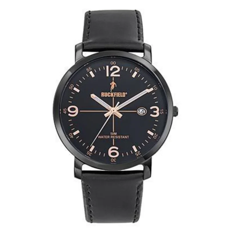 Ruckfield Watch - Rugby - Date Display - Black and Rose Gold