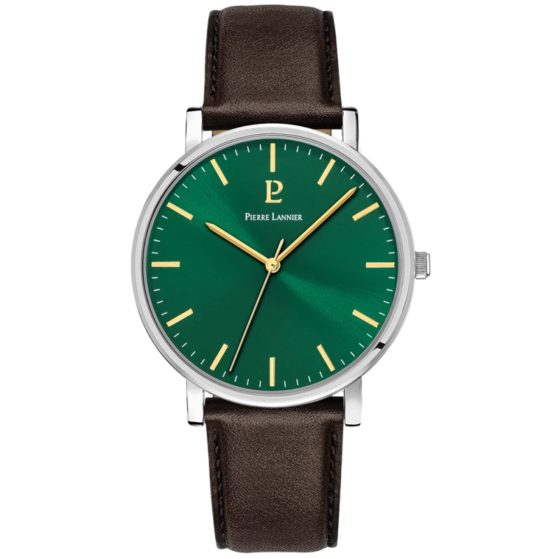 Pierre Lannier - Pierre Lannier Essential Men's Watch with Green Dial and Brown Leather Strap | 217G174 | elegant watch