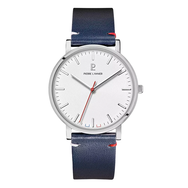 Pierre Lannier - Pierre Lannier Essential Men's Watch with White Dial and Patriotic Blue Leather Strap | 217G106