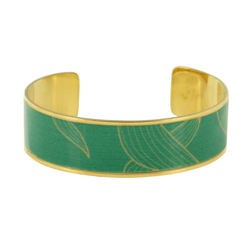 Green Foliage Enamel Cuff Bracelet