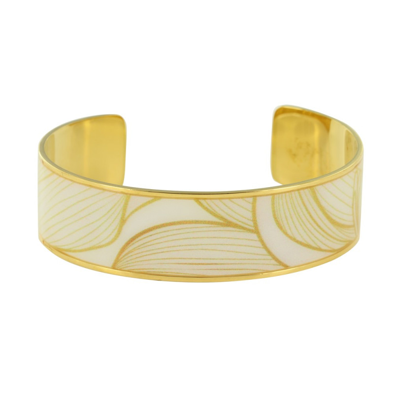 White Enameled Leaf Cuff Bracelet