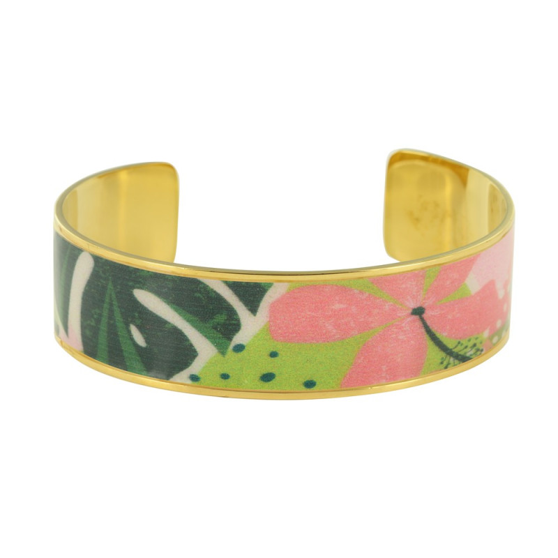 Pink and Green "Jungle" Enamel Cuff Bracelet
