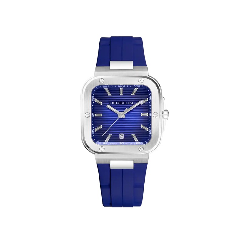 Michel Herbelin Cap Camarat Square Quartz Watch, Blue FKM, Blue 12246A115CB