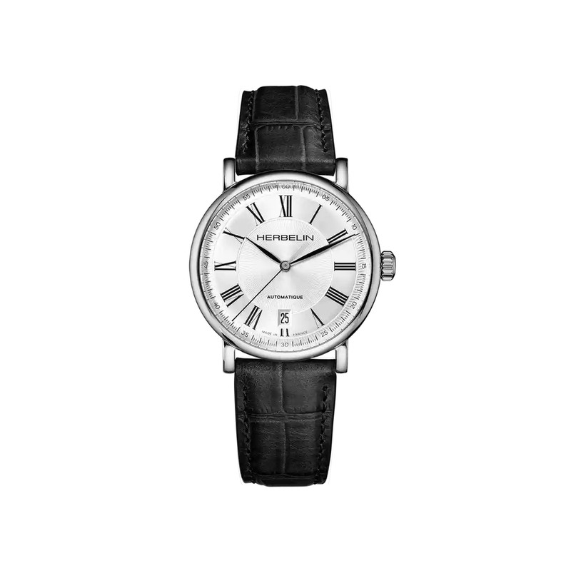 Michel Herbelin Inspiration Automatic Watch, Stainless Steel with Black Leather Strap, 2047AP08