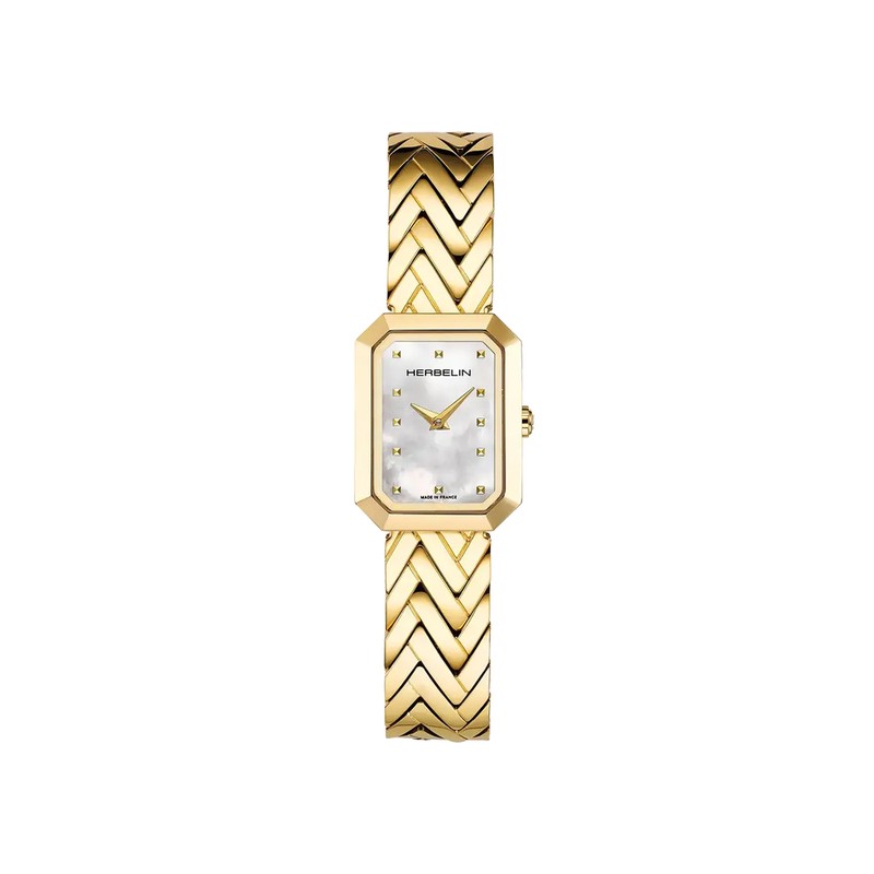 Michel Herbelin Octogone Rectangle Watch with White Mother-of-Pearl Dial 17446BP19