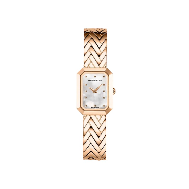 Michel Herbelin Octogone Chevrons Mother-of-Pearl Rose Gold PVD Watch 17446BPR19