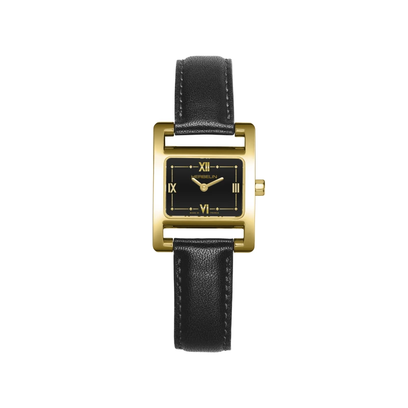 Ve AVENUE – QUARTZ – YELLOW GOLD PVD & BLACK LEATHER | Club de la Montre