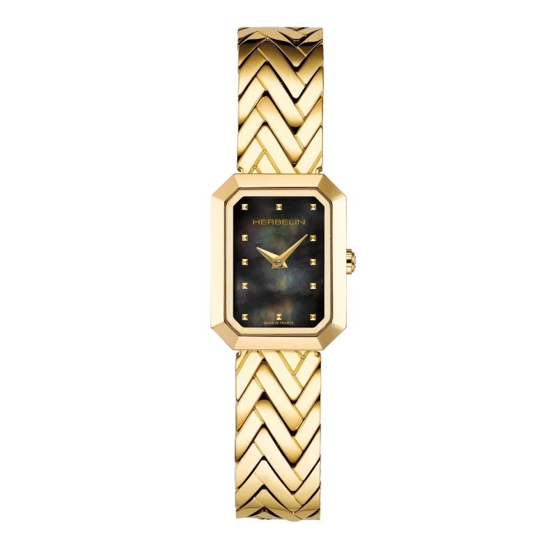 OCTOGON – HERRINGBONE – YELLOW GOLD PVD & BLACK mother-of-pearl | Club de la Montre