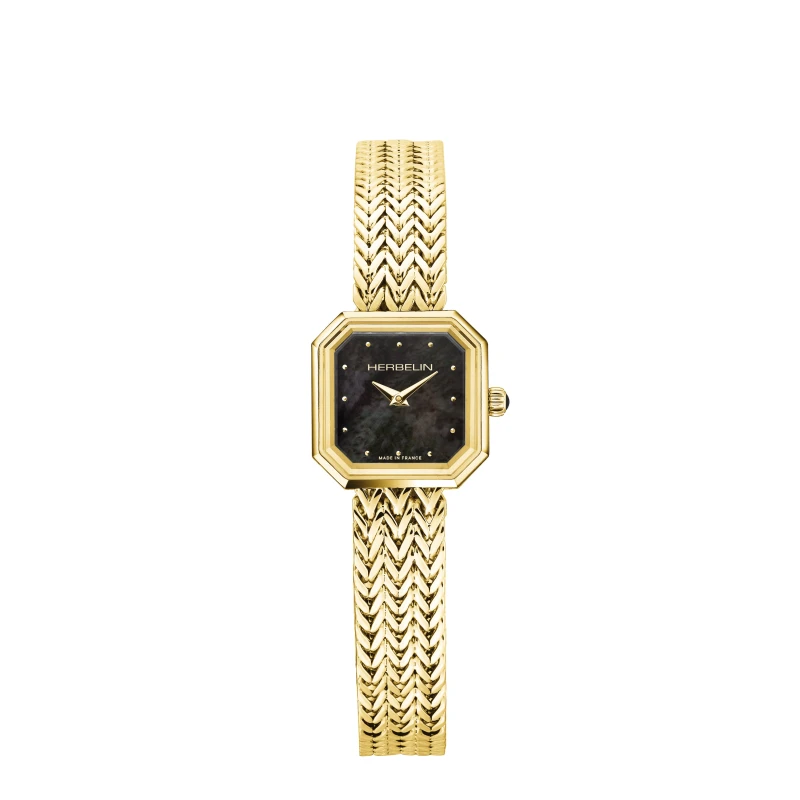 OCTAGON – SQUARE QUARTZ – GOLD-PLATED & BLACK MOTHER-OF-PEARL | Club de la Montre