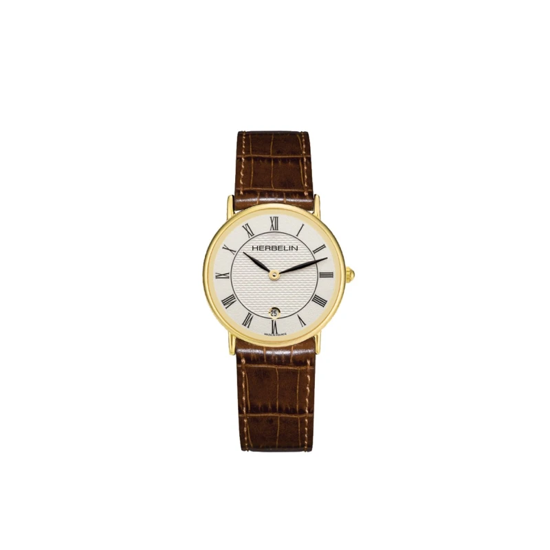 CLASSIC – QUARTZ – GOLD-TONE & BROWN LEATHER | Club de la Montre