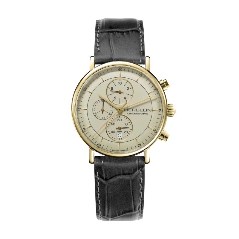 INSPIRATION – CHRONOGRAPH – GOLD-TONE & BLACK LEATHER | Club de la Montre